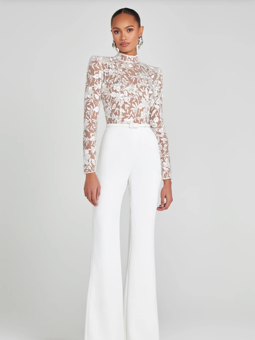 NWT Nadine Merabi Joanna White Lace Bridal Jumpsuit Size 8